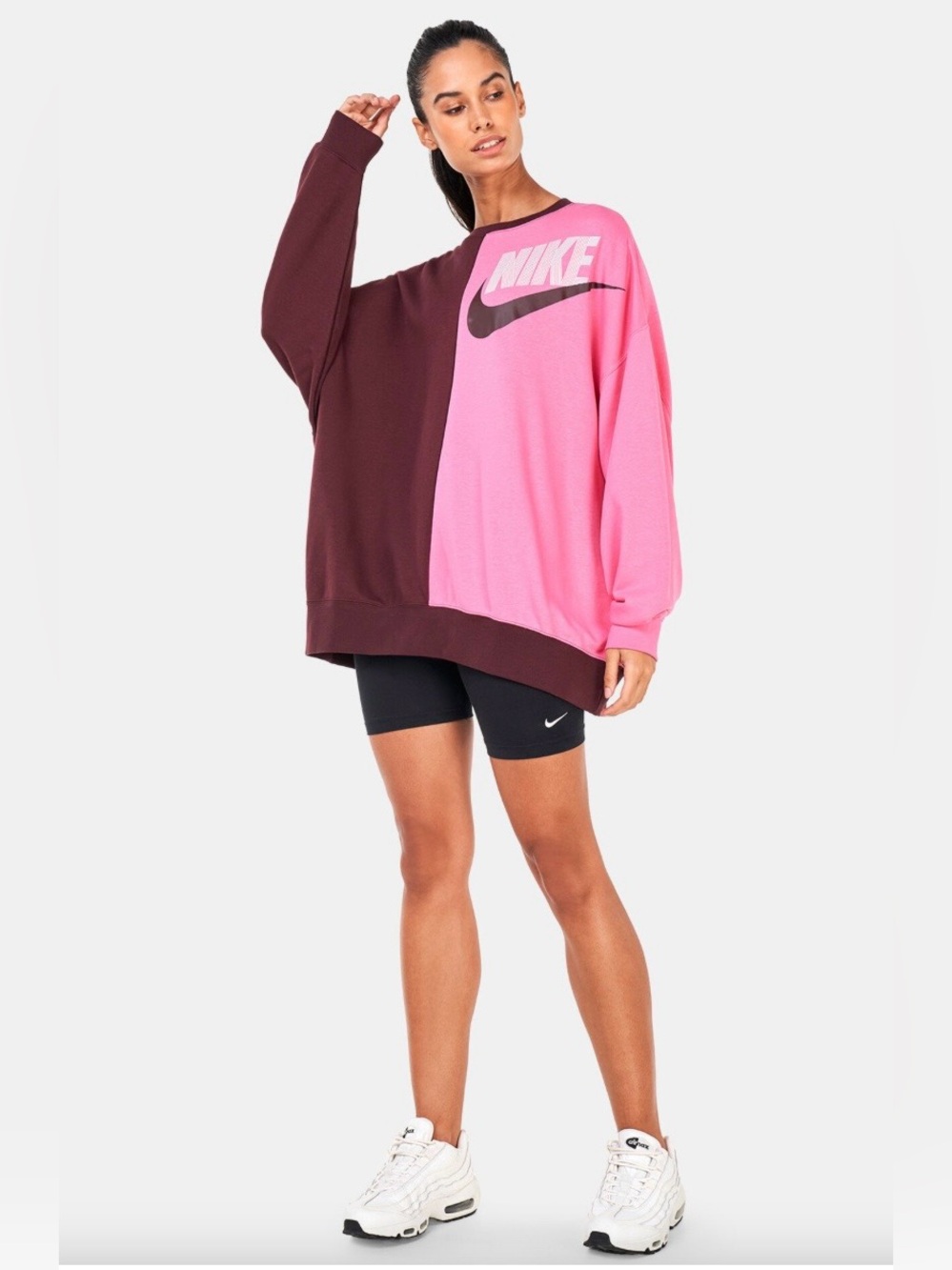 Nike Women’s Pink & Brown Colorblock oversized Crew Sweatshirt size XL